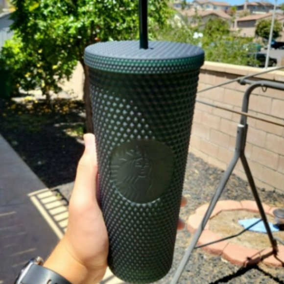 Starbucks 2022 Jelly Tinted Bling Dark Green Studded Cold Cup Tumbler 24oz - Picture 2 of 7
